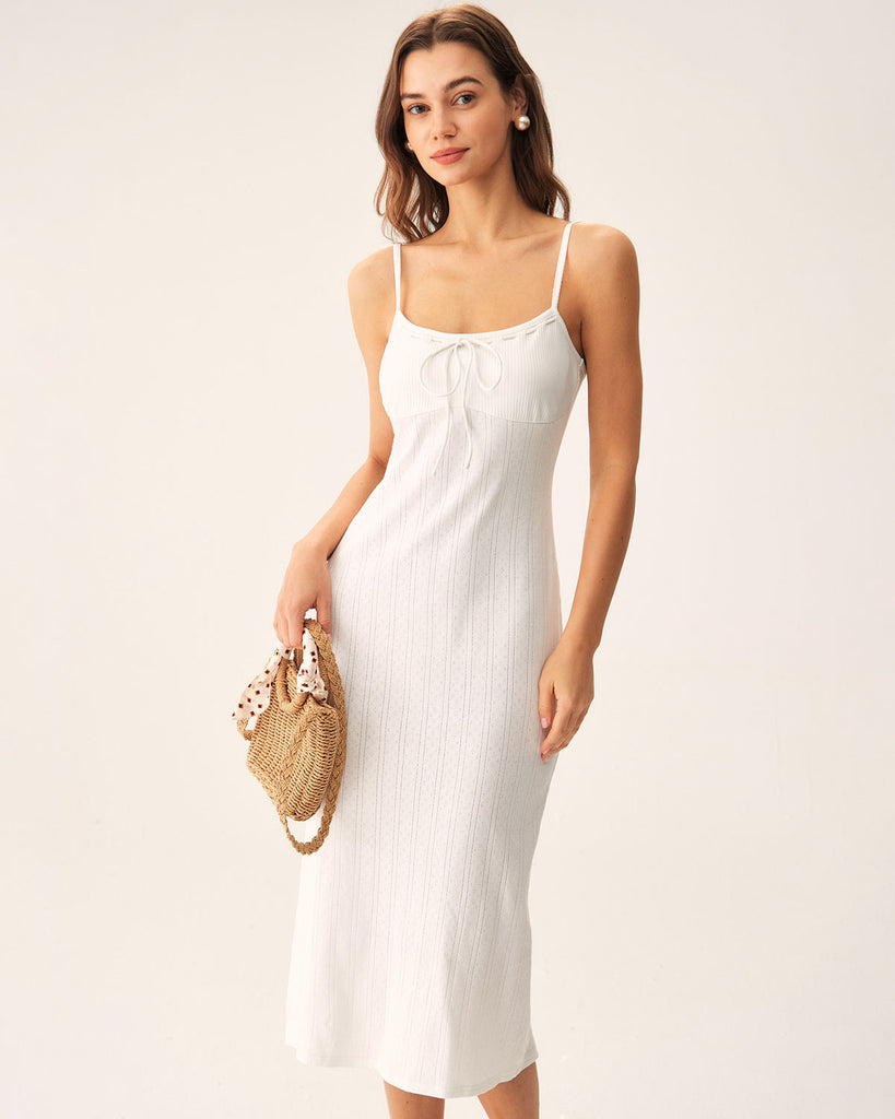 White Bodycon Slit Slip Midi Dress