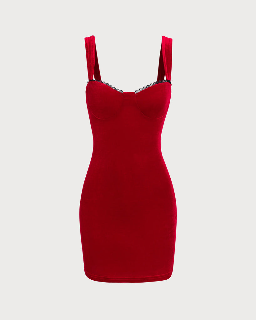 Women's Red Velvet Bodycon Mini Dress