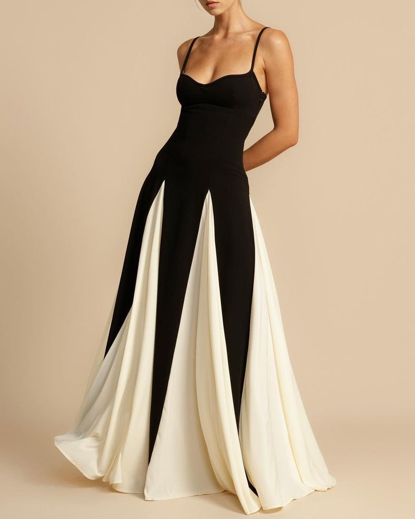 Women's Black Contrasting Pleated Slip Maxi Dress