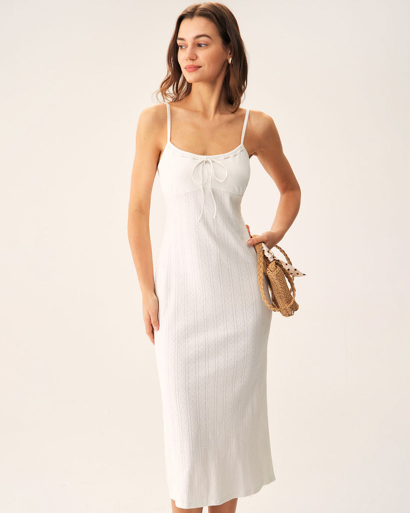 White Bodycon Slit Slip Midi Dress