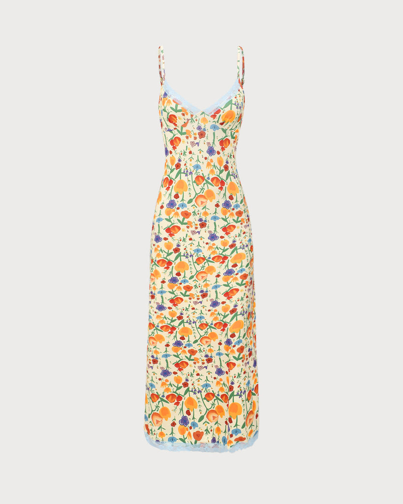 Yellow Floral V-Neck Slip Maxi Dress