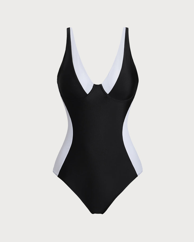 Black Contrast One-Pieces Swimsuit