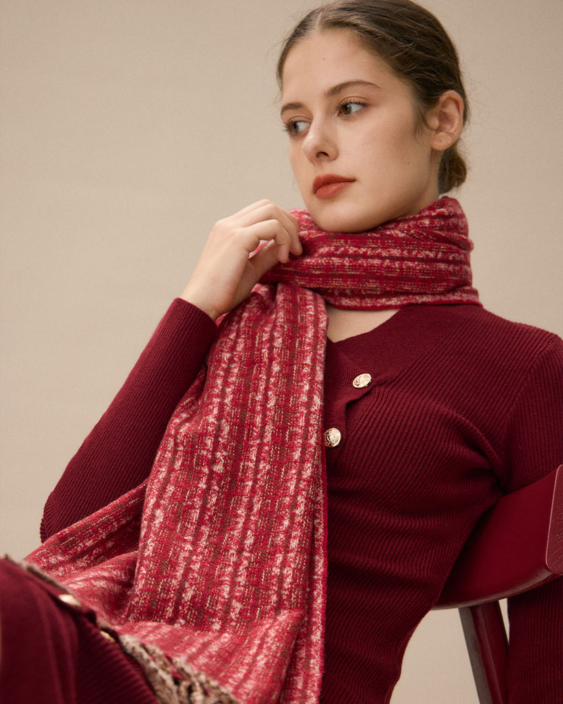 Red Knitted Tassel Scarf