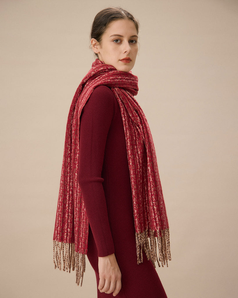 Red Knitted Tassel Scarf