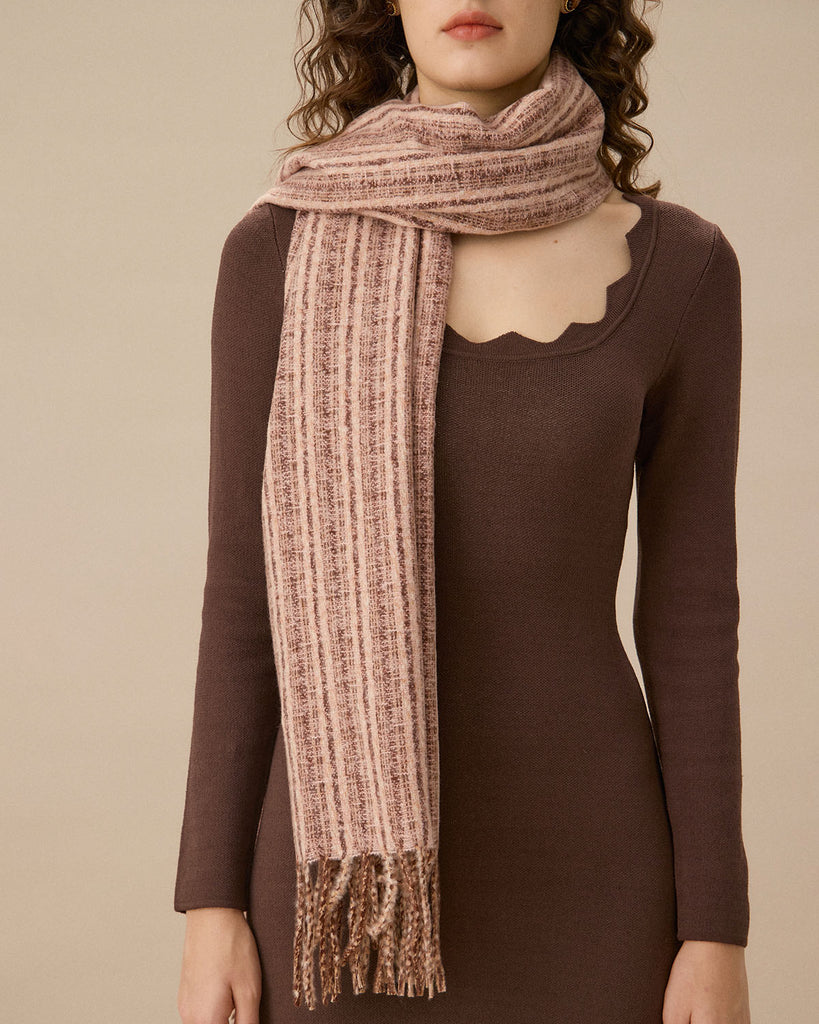 Brown Knitted Tassel Scarf