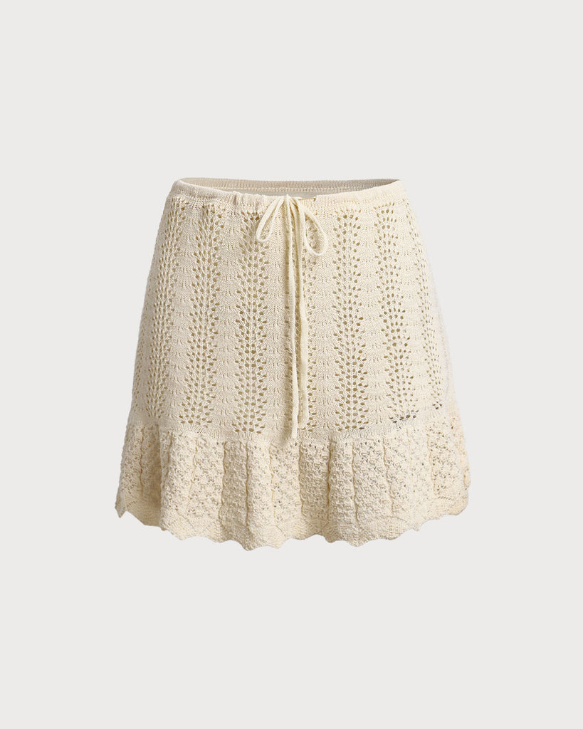 Women Knitted Polyester Skirts Apricot Bottoms - RIHOAS