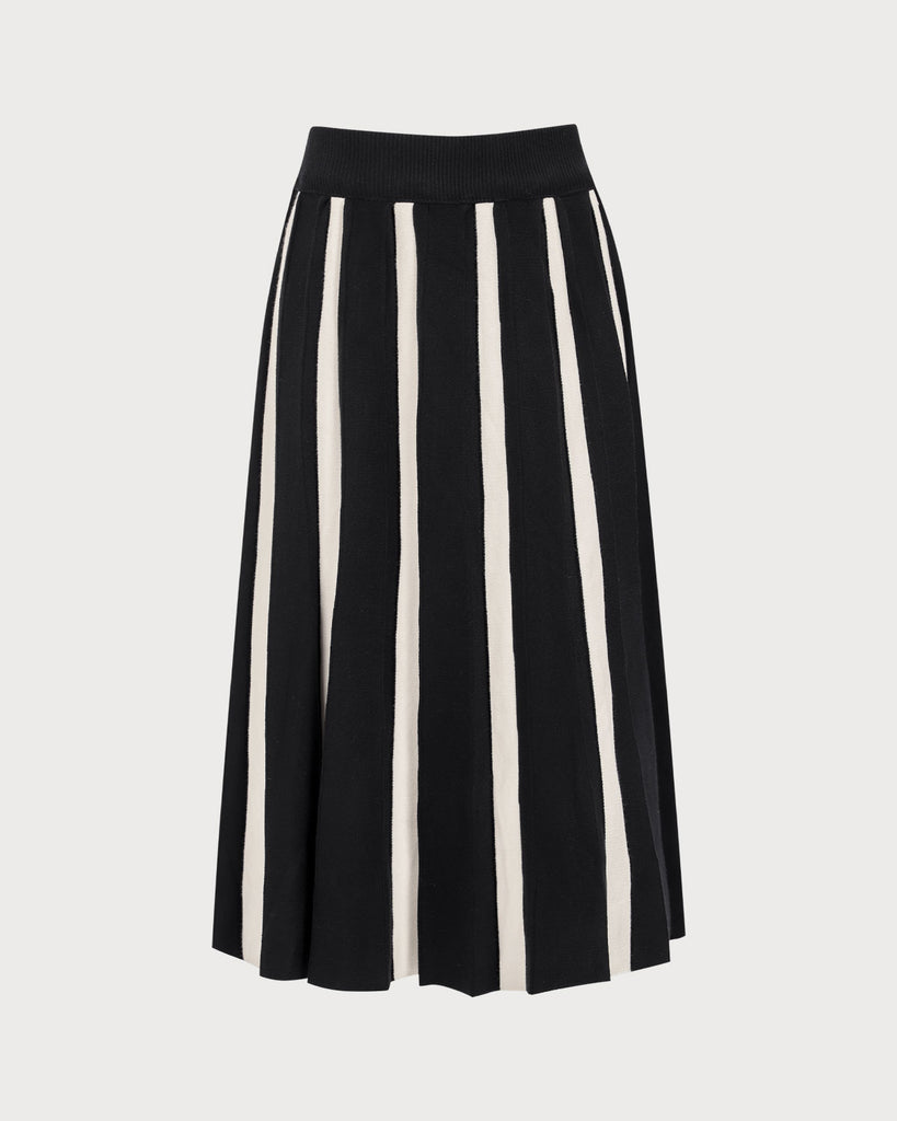 Women's Black Striped Knitted Midi Skirt