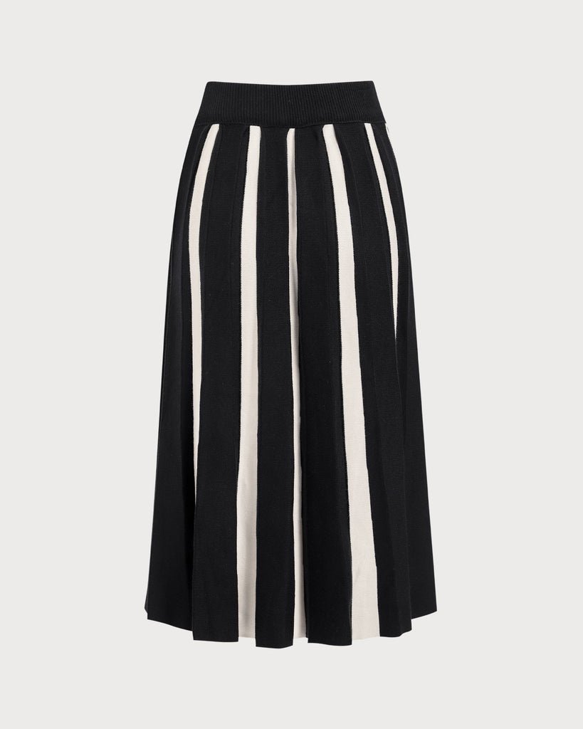 Women's Black Striped Knitted Midi Skirt