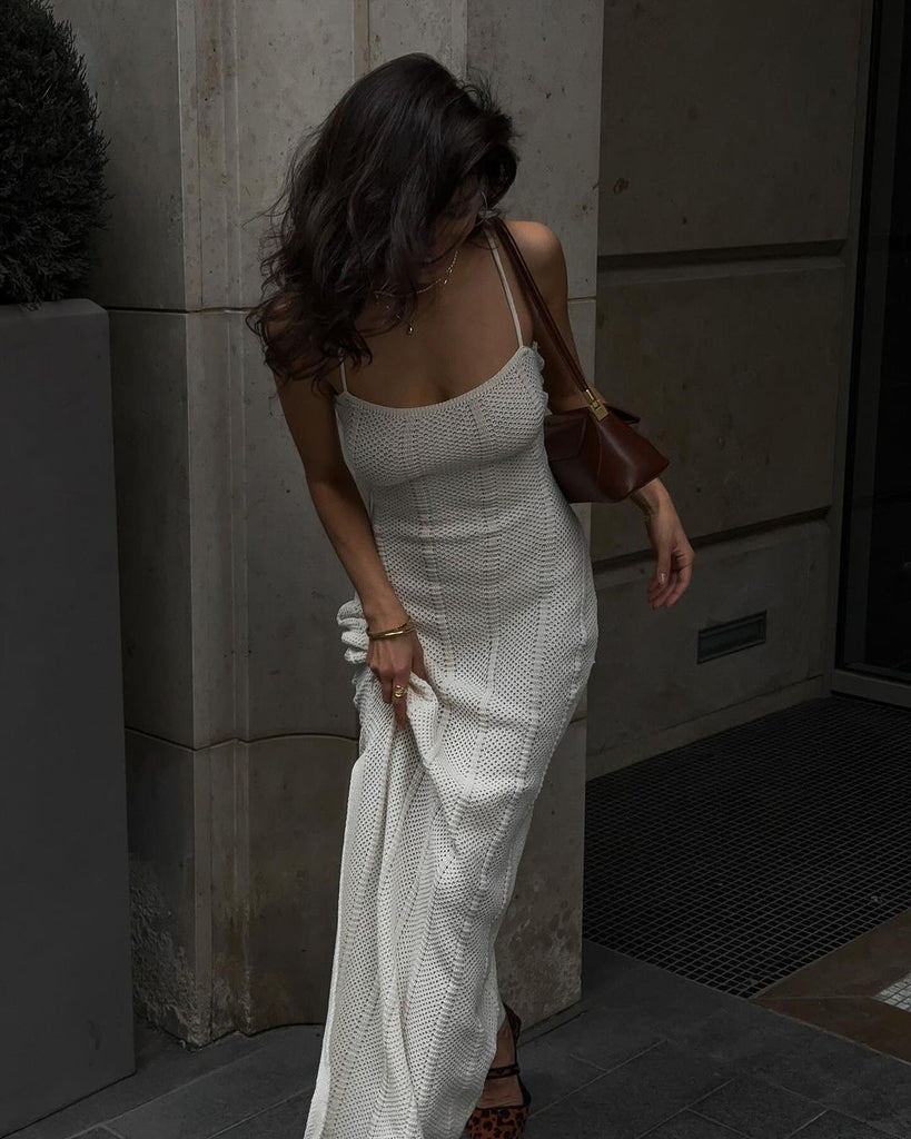 Women's White Backless Bodycon Slip Maxi Dress