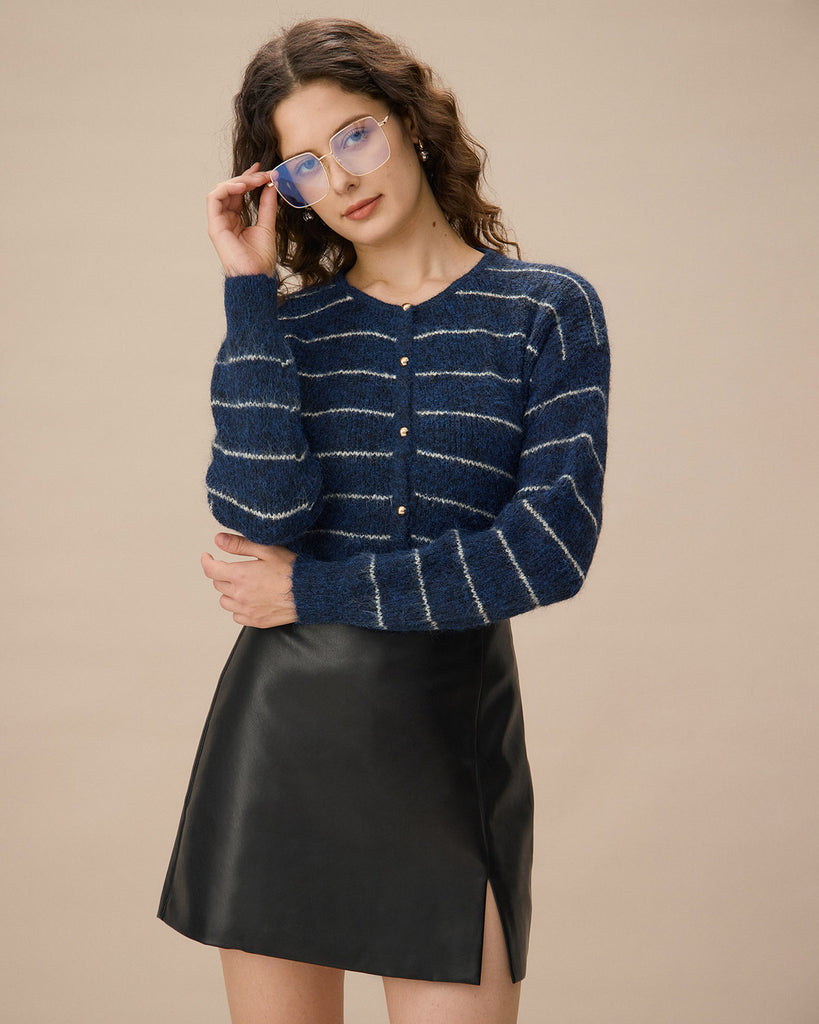 Blue Striped Drop Shoulder Cardigan