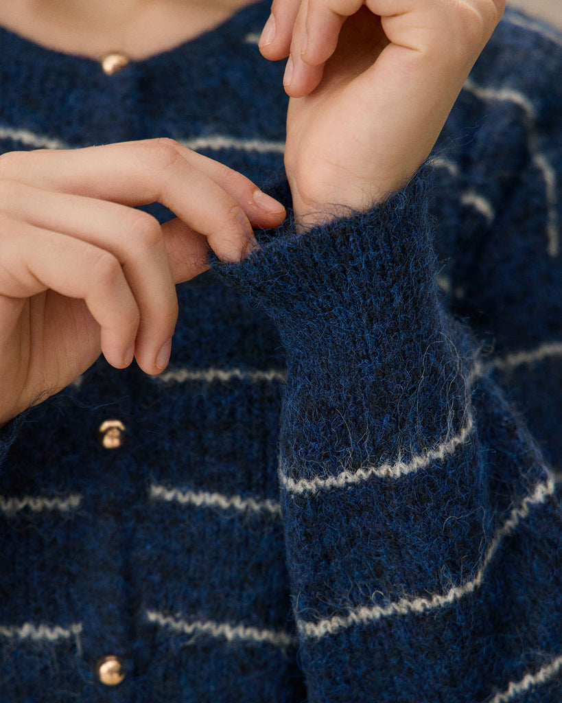 Blue Striped Drop Shoulder Cardigan