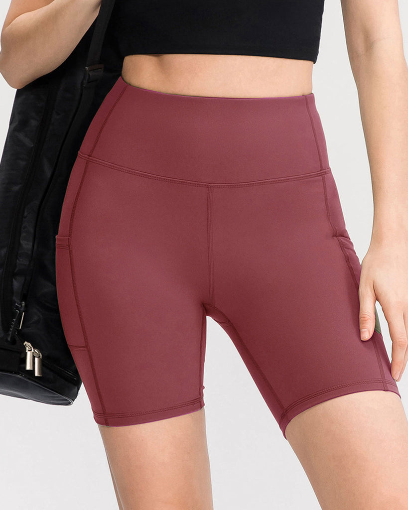 Red High Waisted Quick-drying Yoga Shorts