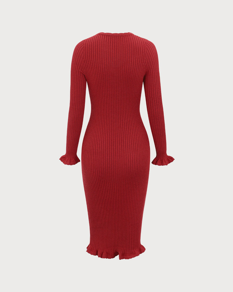 Red Bodycon Bell Sleeve Sweater Dress 