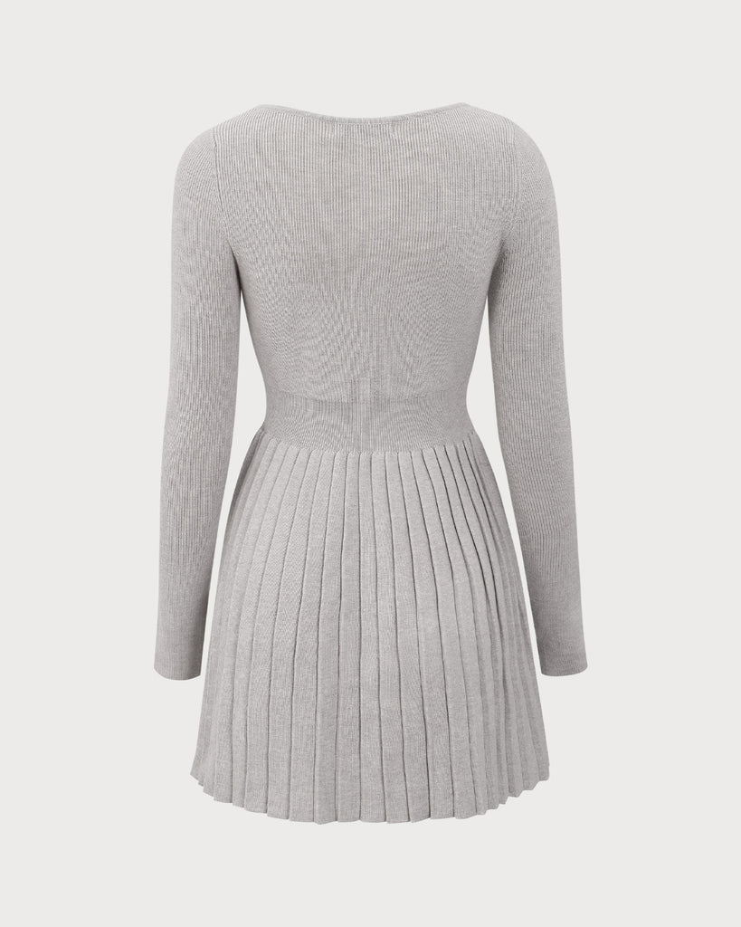 Apricot Square Neck Pleated Sweater Dress