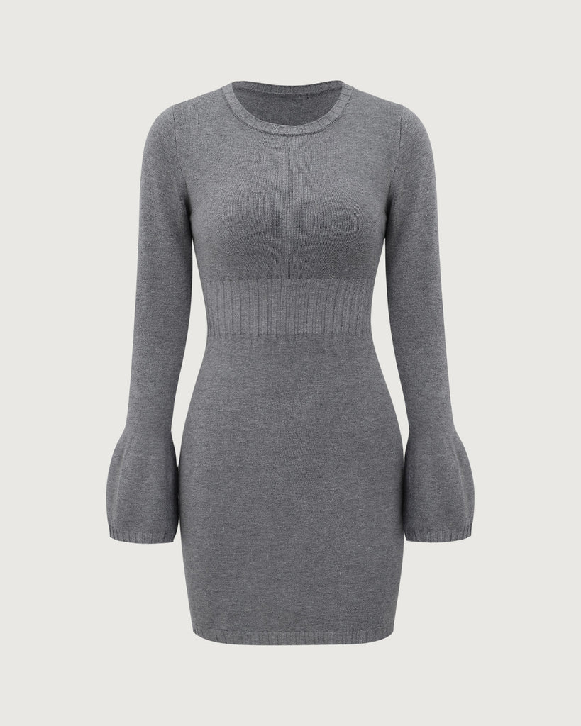 Grey Bell Sleeve Bodycon Sweater Dress