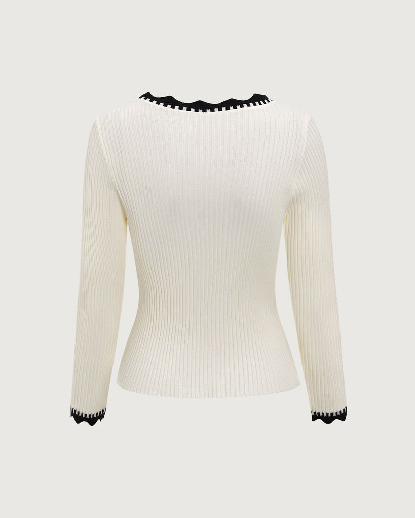 Apricot Contrasting Ribbed Slim Sweater