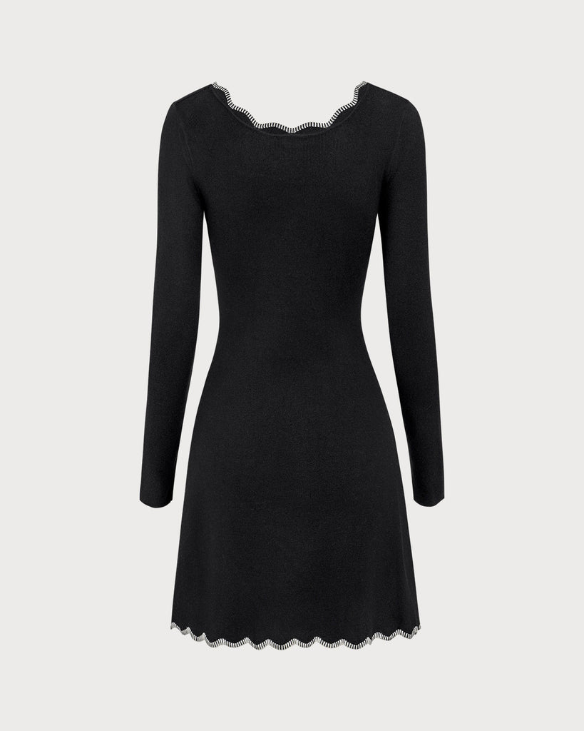 Women's Black Contrasting Knit Mini Dress