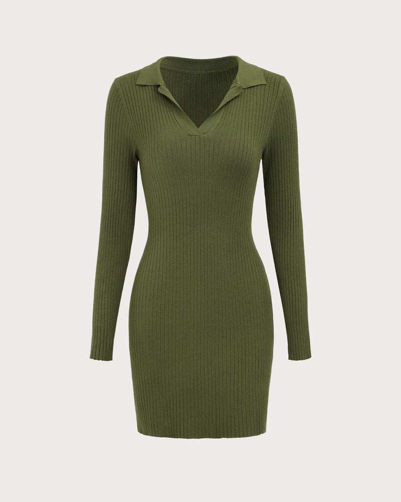 Women's Green Long Sleeve Bodycon Sweater Mini Dress