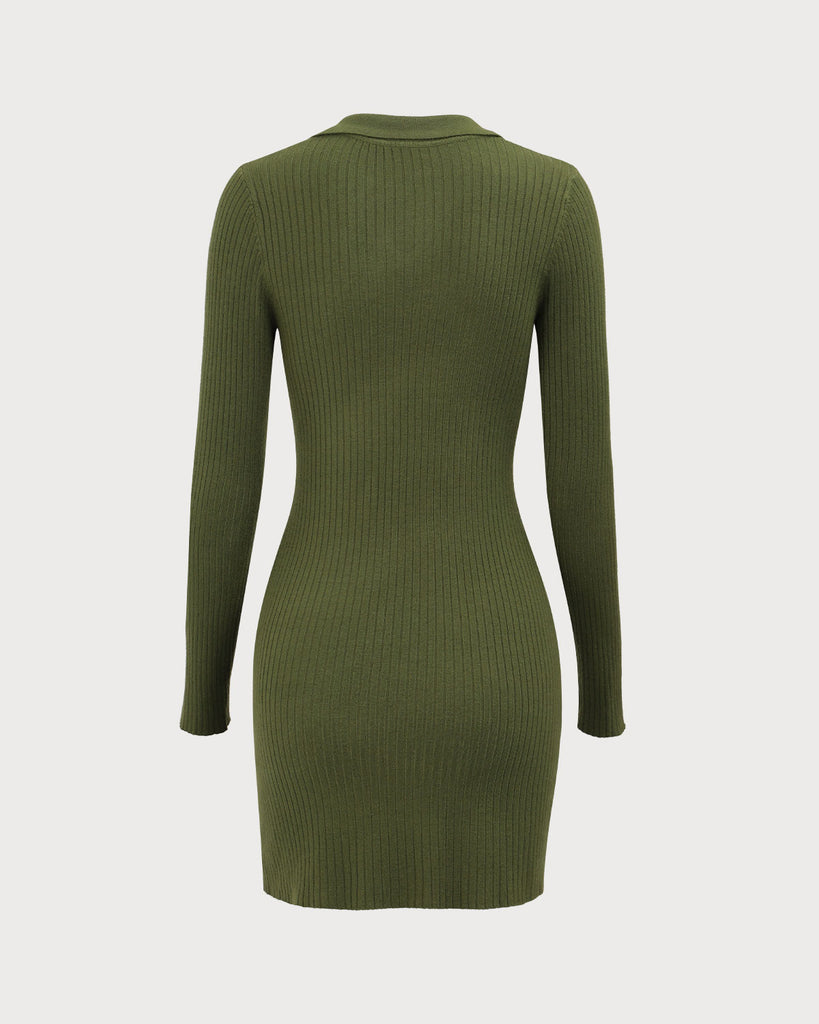 Women's Green Long Sleeve Bodycon Sweater Mini Dress