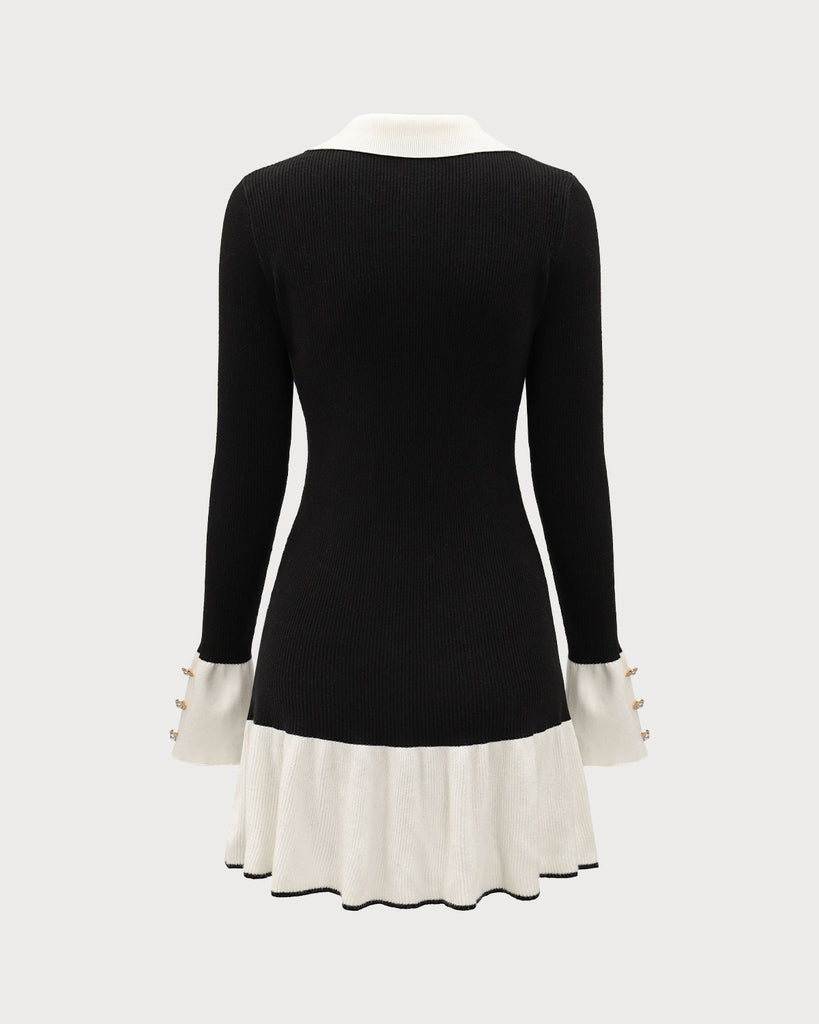 Black Contrasting Bell Sleeve Sweater Dress