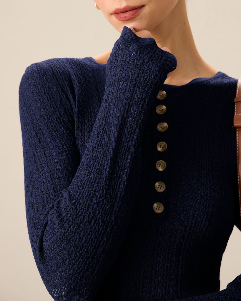 Navy Round Neck Slim Sweater