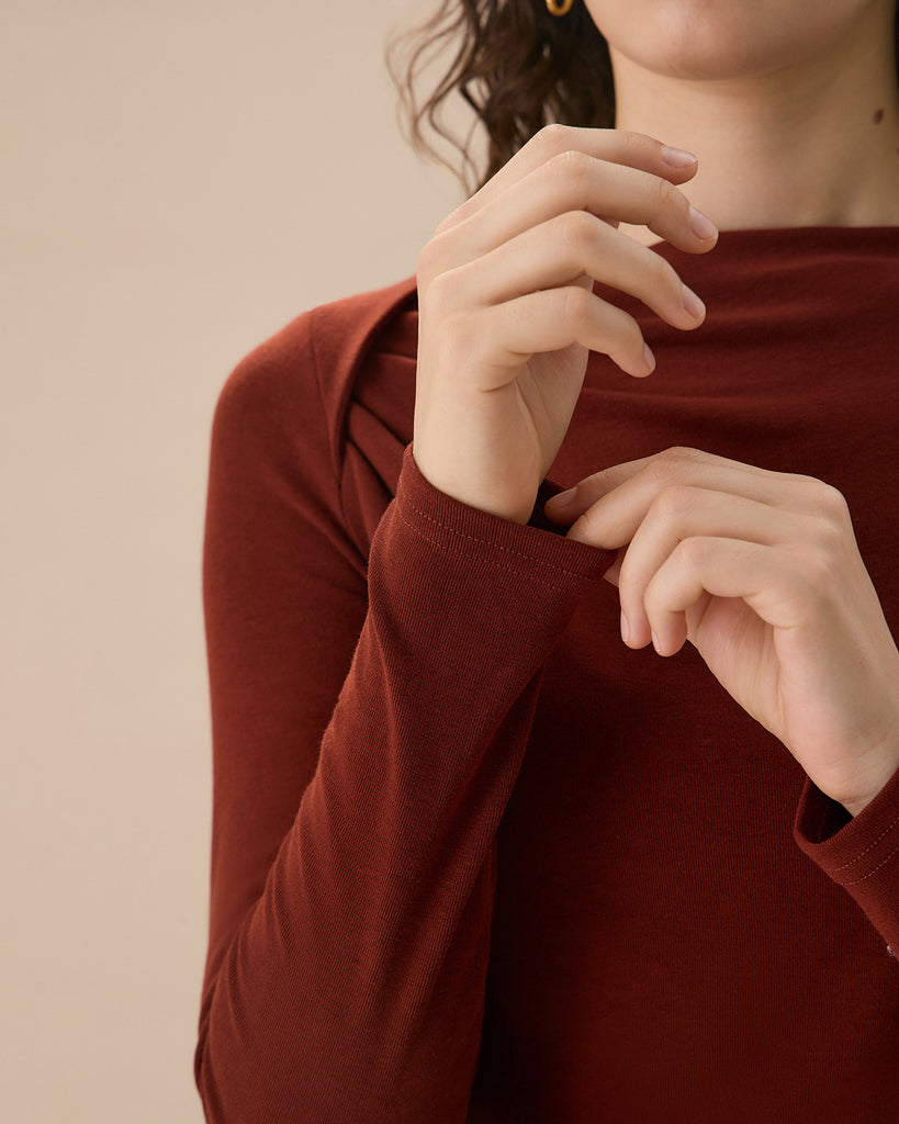 Women's Brick Red Ruched Knit Tee