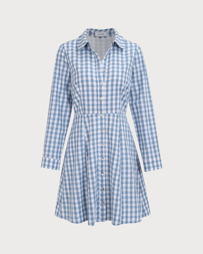 Rihoas Plaid Long Sleeve Mini Dress for Women Blue L