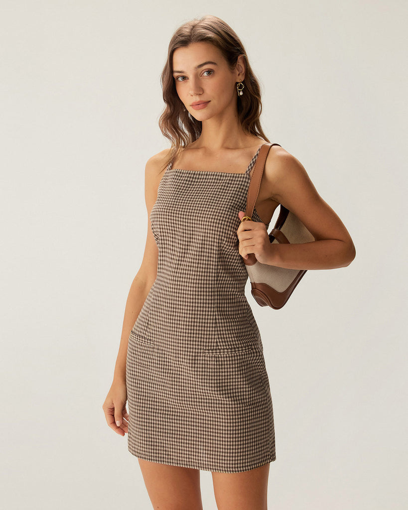 Brown Plaid Slip Mini Dress - RIHOAS