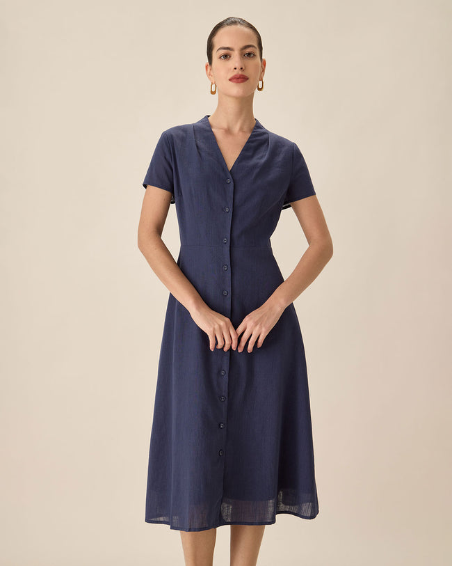 Navy button through dress best sale