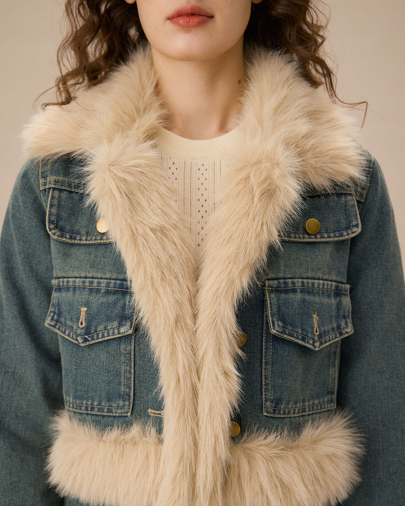 Blue Single Breasted Fur Jacket