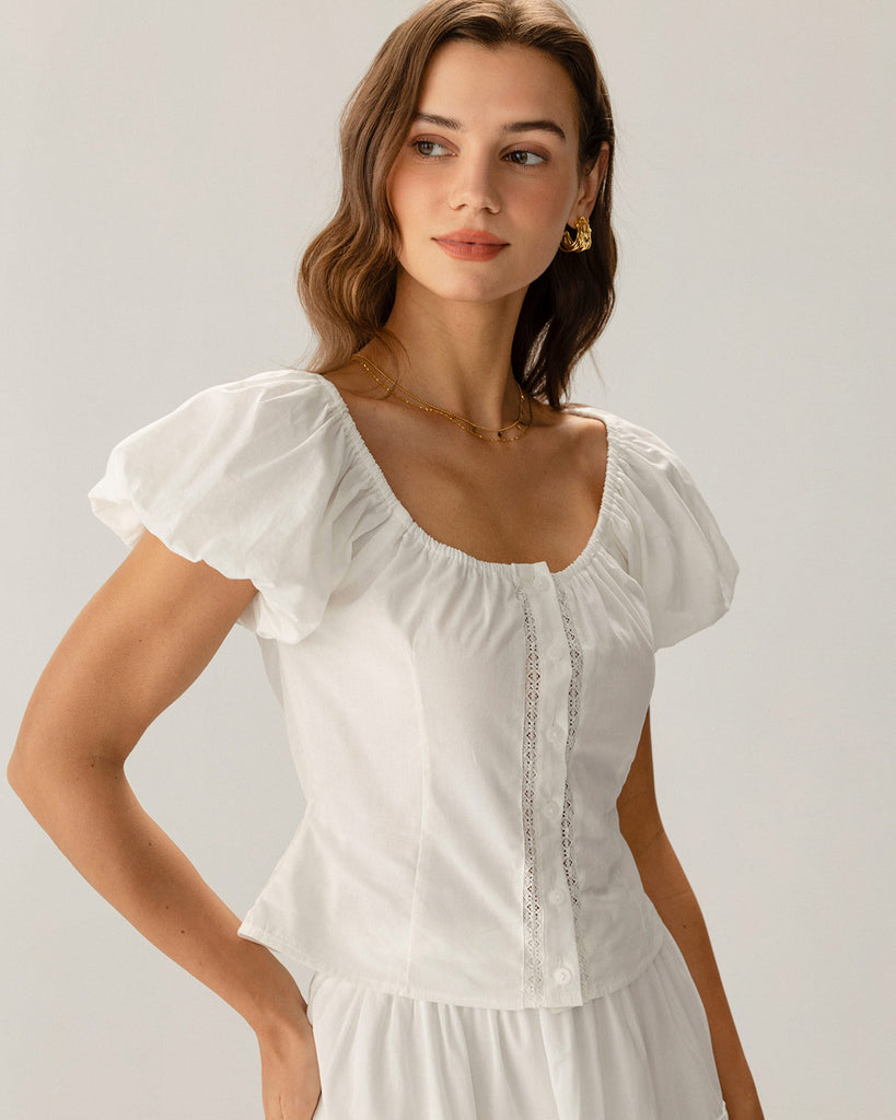 White Raglan Sleeve Button Blouse