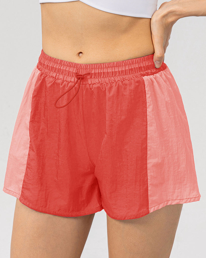 Red Contrast Elastic Waist Yoga Shorts