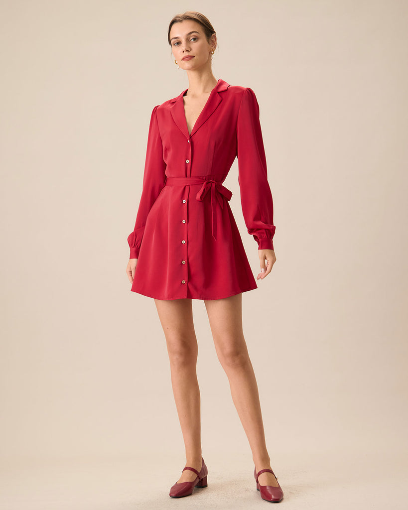 Women's Red Satin Tie-Waist Mini Dress