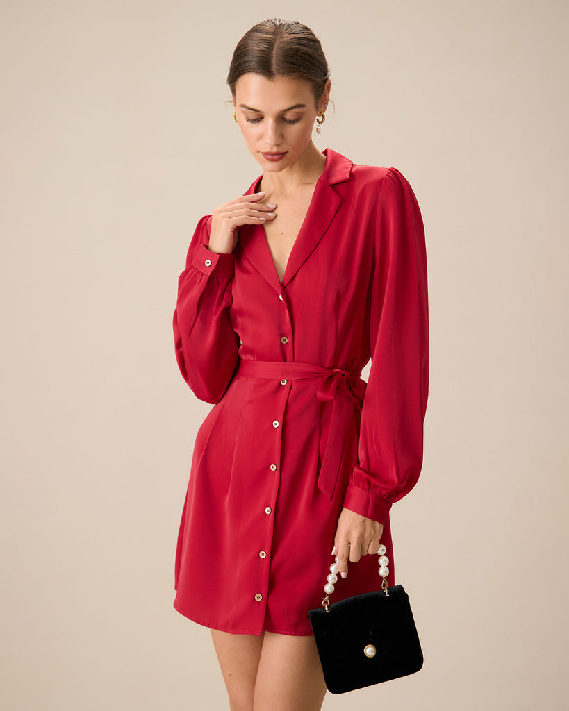 Women's Red Satin Tie-Waist Mini Dress