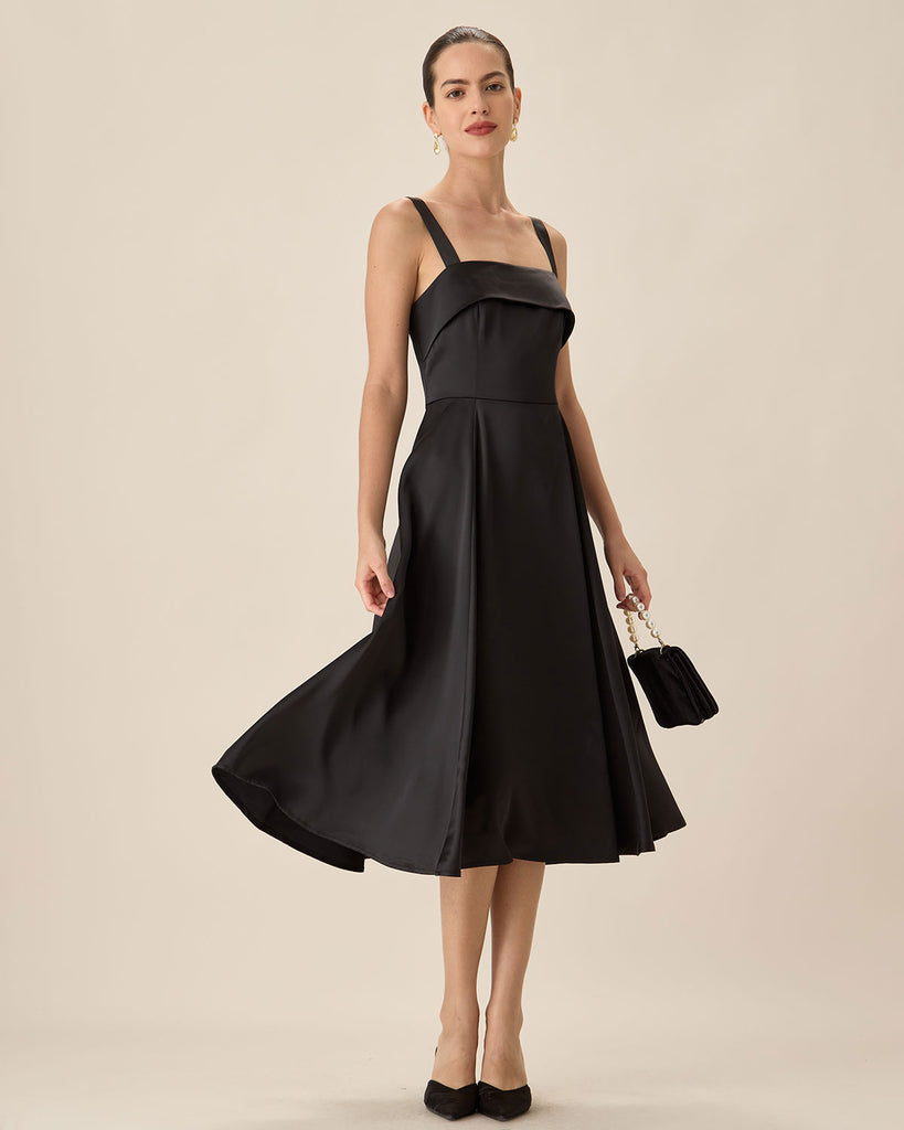 Black Satin Slip Midi Dress