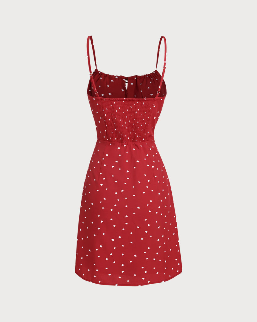 Red Heart Pattern Sweetheart Neck Slip Mini Dress - RIHOAS