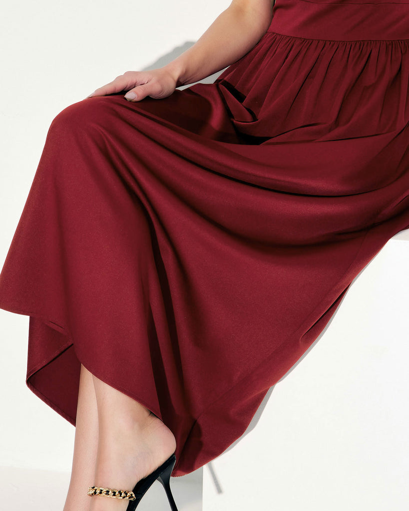 Wine Red Satin Slip Maxi Dress