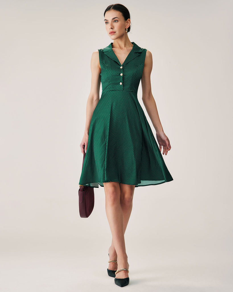 Green Polka Dot Sleeveless Mini Dress