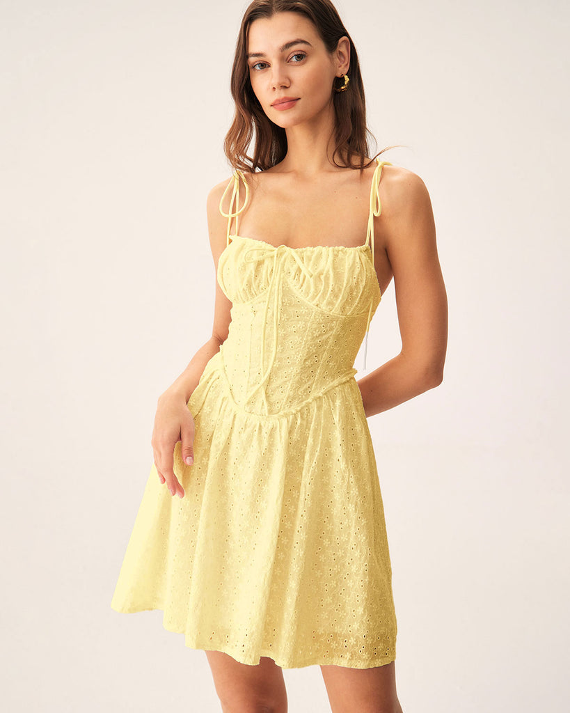 Yellow Ruched Corset Slip Mini Dress