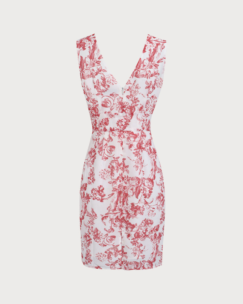 Women's Red V-Neck Sleeveless Floral Midi Dress