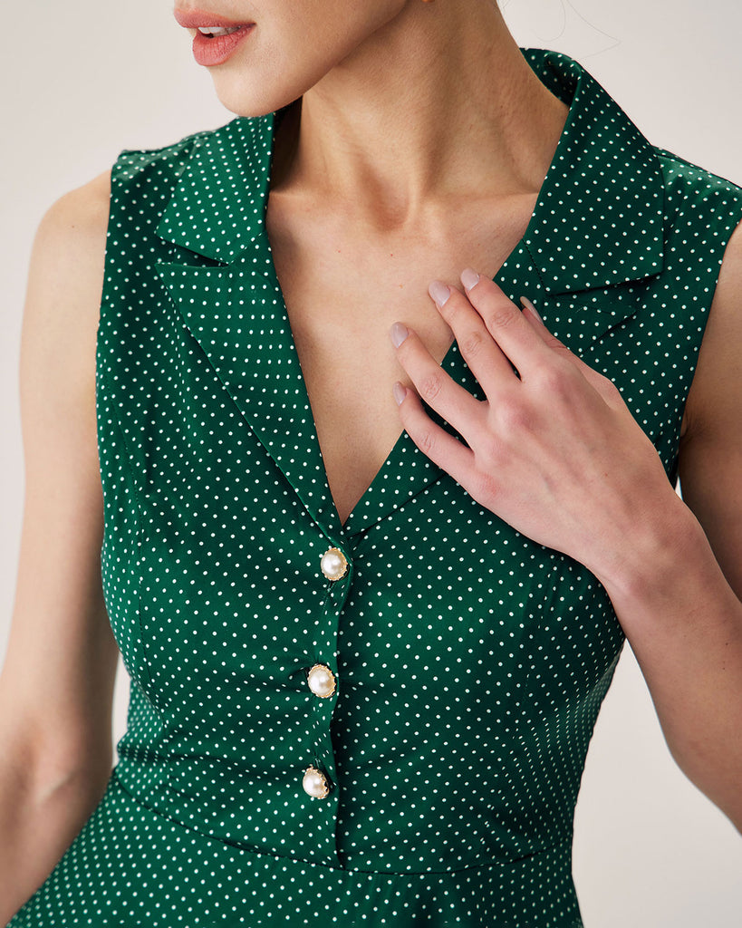 Green Polka Dot Sleeveless Mini Dress