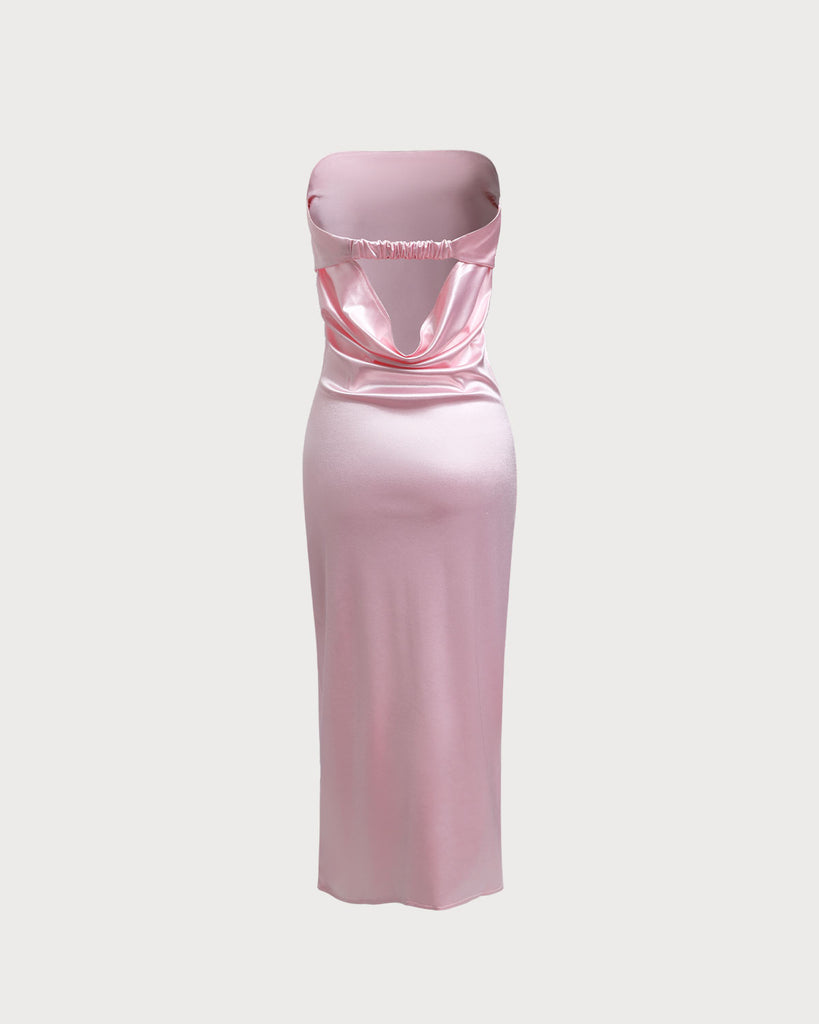 Pink Satin Strapless Maxi Dress