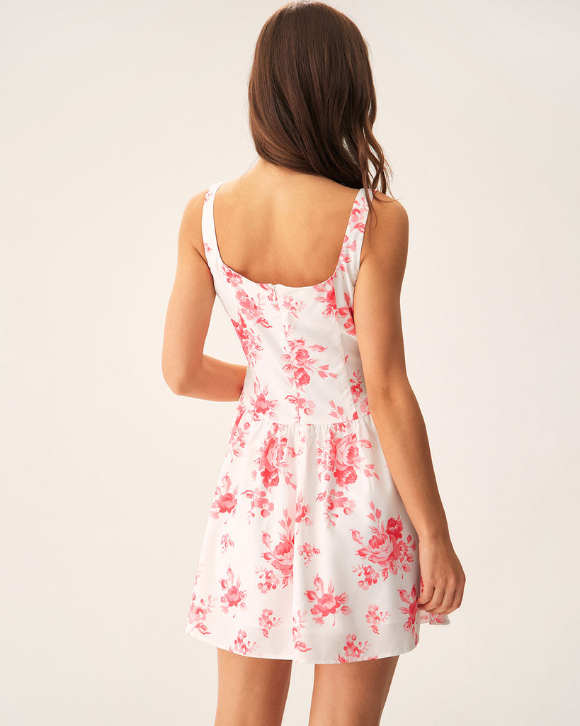 Pink Floral Ruched Mini Dress