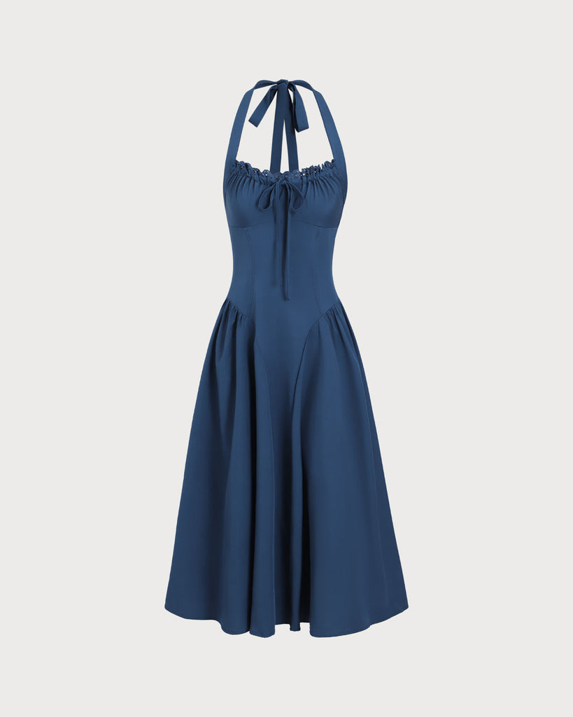 Women Woven Polyester Dresses Navy Dresses - RIHOAS