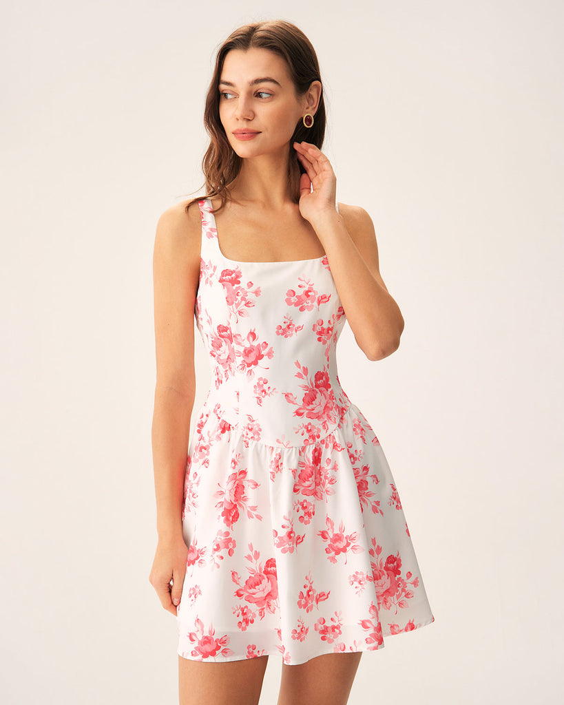 Pink Floral Ruched Mini Dress