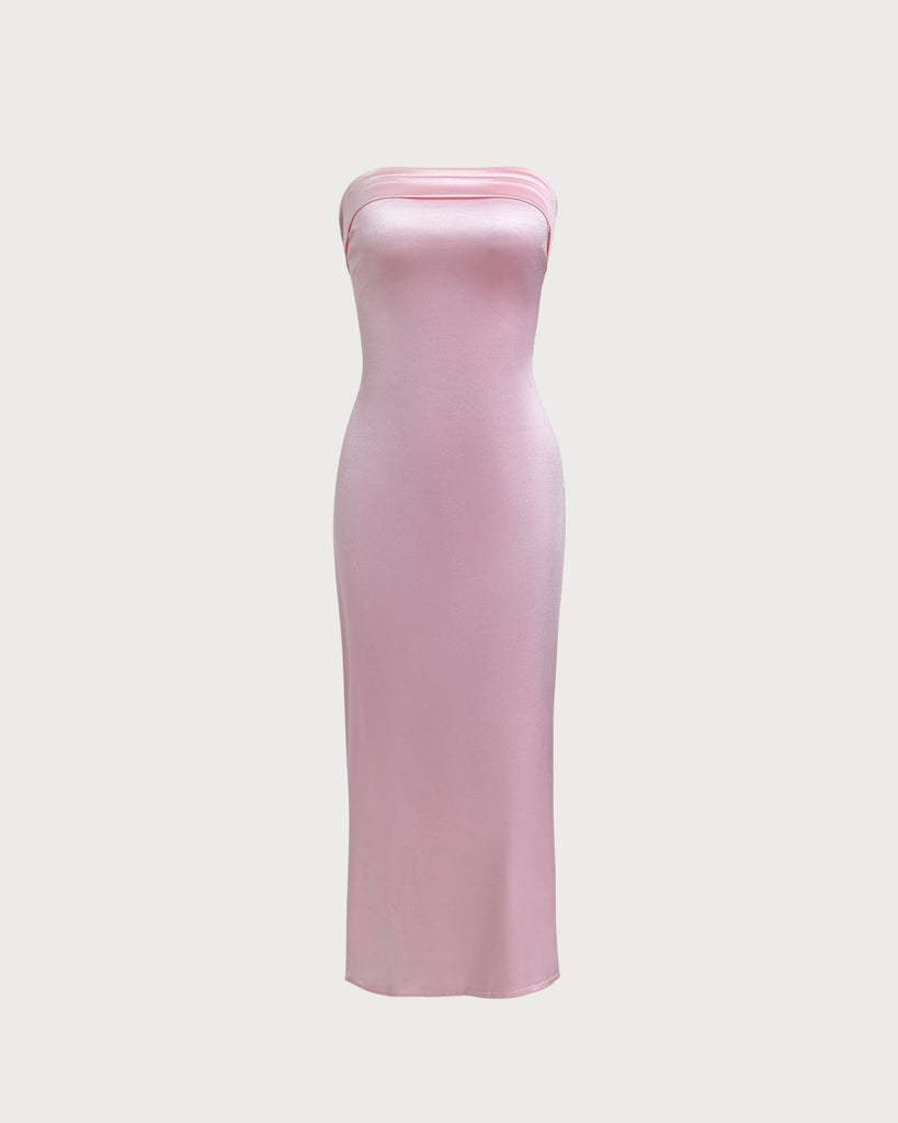 Pink Satin Strapless Maxi Dress