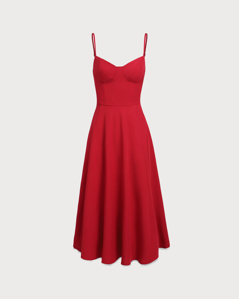 Red Sweetheart Neck Slip Maxi Dress