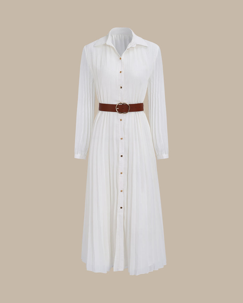 Women's White Chiffon Belted Midi Dress