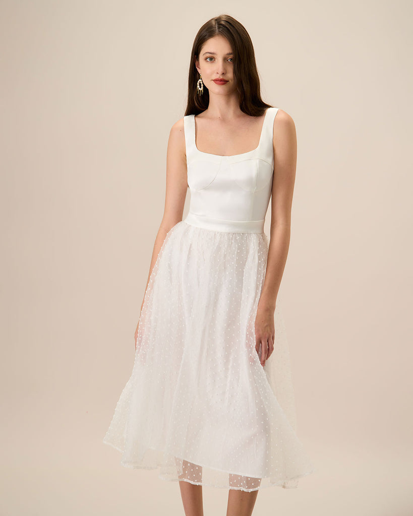 Women Woven Polyester Dresses White Dresses - RIHOAS