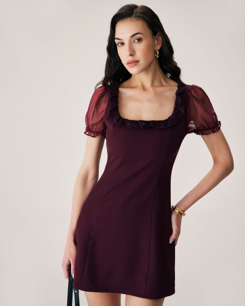 Women Woven Polyester Dresses Wine Red Dresses - RIHOAS